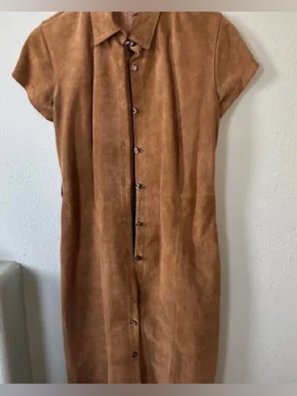 Vintage Banana Republic 100% Genuine Suede Leather Shirt Dress XS Camel Tan